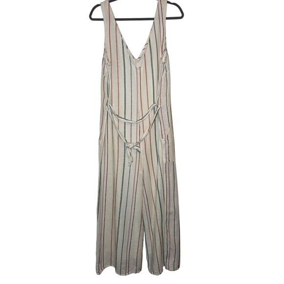 American Eagle Jumpsuit Medium Linen Blend Wide Leg Patch Pockets Granola Beach - Picture 5 of 5